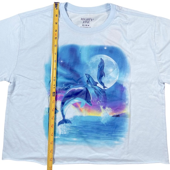 Mighty Fine size medium light blue dolphin in sunset crop top shirt NWT - Picture 3 of 7